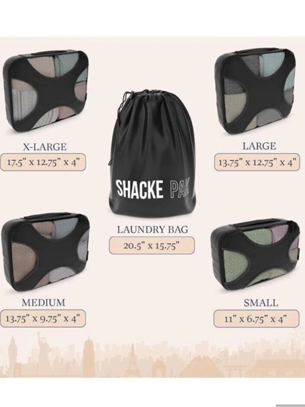 Black Travel Packing Cube Set - 4pc Organizer